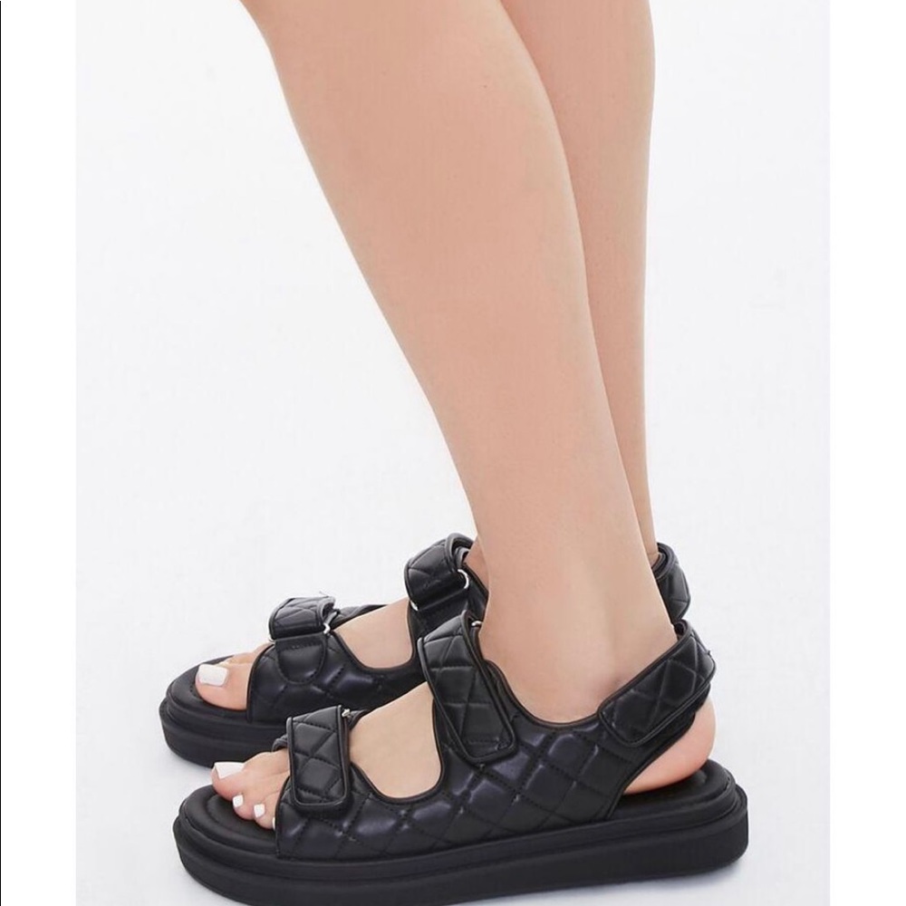 Quilted Dad Sandals in Black